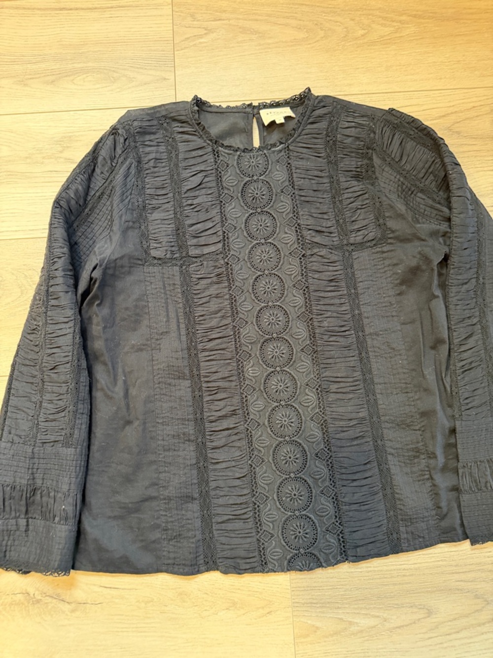 Sézane black embroidery Long Sleeve Blouse - Black - size 12